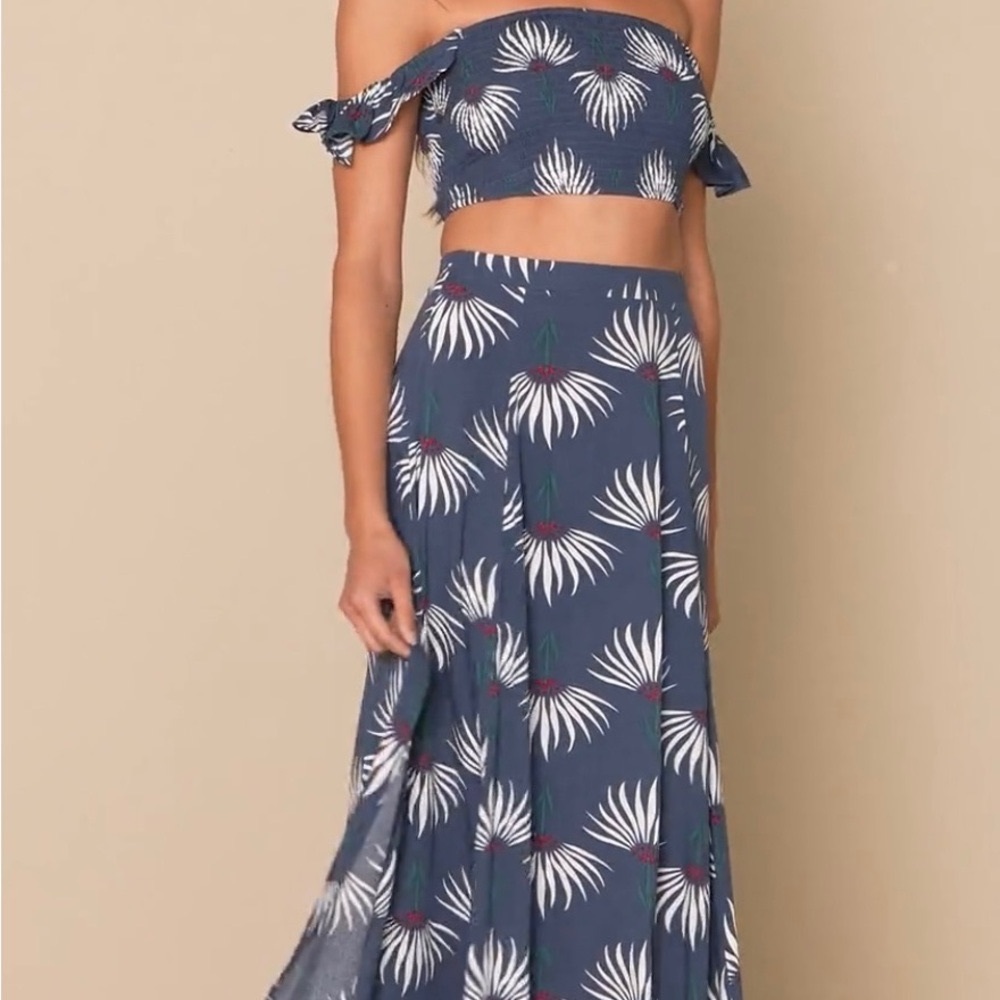 Lulu's Blue and White Floral Off-Shoulder Dress